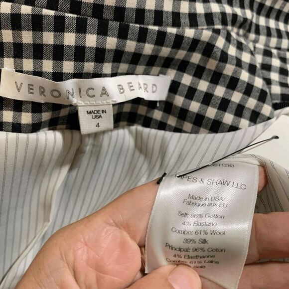 Veronica Beard Cottage Double Breasted Blazer Gingham Size 4 Black White Jacket - Picture 5 of 12